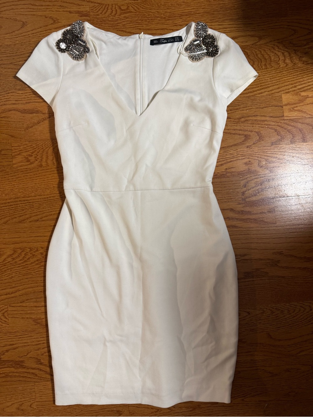 Zara Cream Midi Dress with Embellished Shoulders